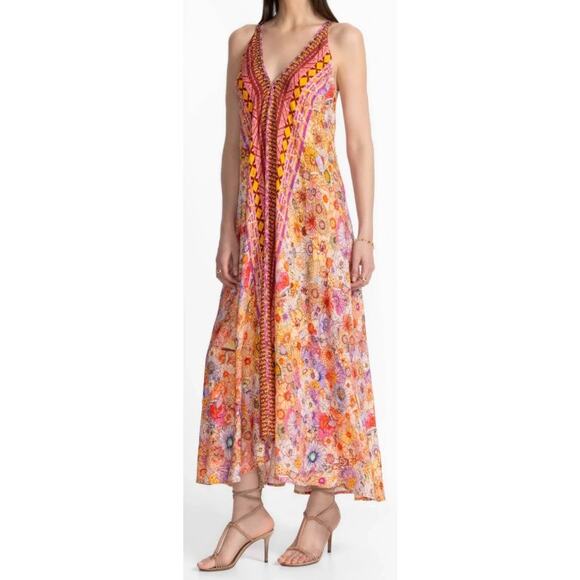 Johnny Was Dresses & Skirts - Johnny Was Eva Maxi Dress Pink Floral Studded Neckline Womens Small